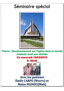 Seminaire -questionnement sur l'église dans le monde moderne
